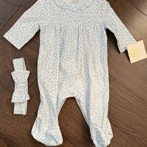 Little Me Blue and White Floral Footie